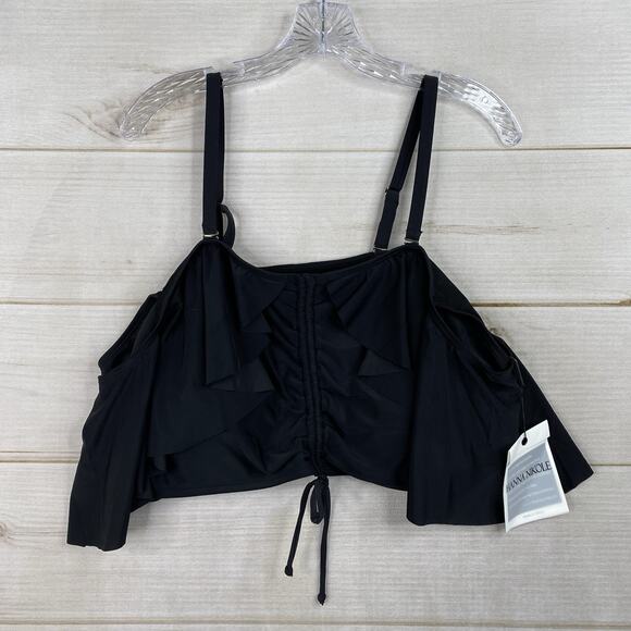 Hanna Nikole Swimsuit Top 1 Piece Top Only 22W Black Ruffle Off Shoulder NWT - Picture 1 of 8